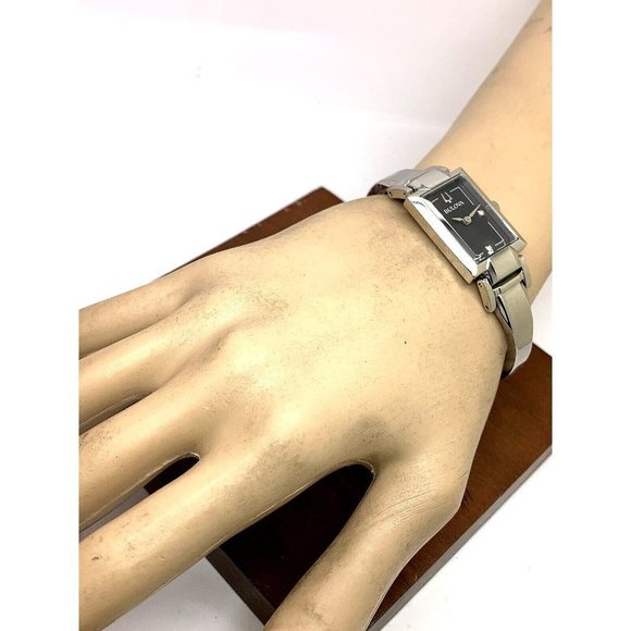 Bulova Women's Watch 96P209 Silver Tone Black Mother of Pearl Dial Diamond 18mm - Picture 4 of 10